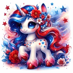 Star-Spangled Unicorn Clipart: 4th of July Bundle (JPEG, SVG)