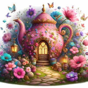 Whimsical Fairy House Clipart: Fantasy Cottage Graphics (JPEG Digital Set)
