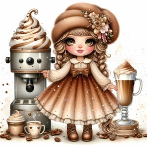 Barista Gnome Clipart: Coffee Shop JPEG Graphics for Sublimation (Digital Download, 4096x4096px, 300 DPI)