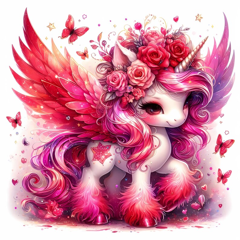 Watercolor Unicorn Clipart: Starlit Rose Garden Fantasy (JPEG Digital ...