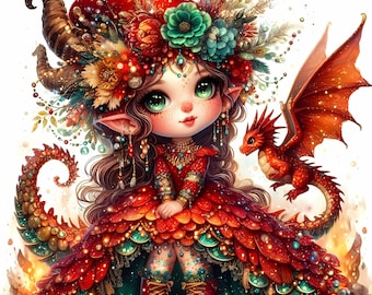 Dragon Tamer Gnome Clipart: Fantasy JPEG Graphics (Digital Download)