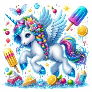 Watercolor Popsicle Unicorn Clipart: Summer Sweet Treats (12 JPEG Files, 300 DPI)