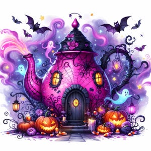 Spooky Haunted House Clipart: Halloween Mansion Graphics (10 JPEGs, 4096x4096px)