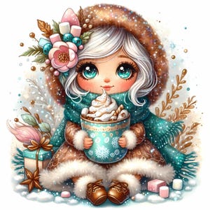 Christmas Gnome Clipart | Hot Cocoa Gnome Clipart | 11 Cozy JPEGs | Winter Gnome Art  | Commercial Use | Cocoa Mug Gnome Design #2