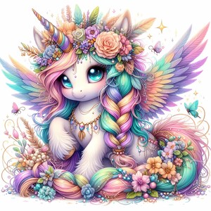 Watercolor Unicorn Clipart: Boho Floral JPEG Graphics (digital Download ...