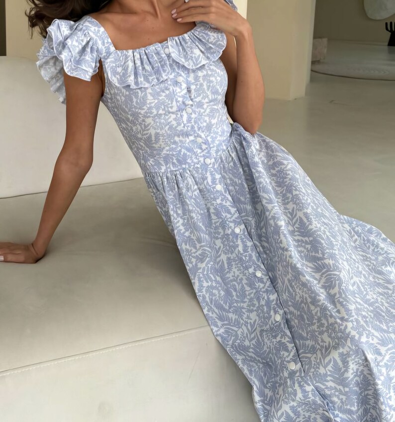 White Cotton Floral Printed Gathered Midi Dress – Women’s Casual Wear (L to 2XL) main image 1
