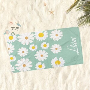 Girl Boy Name Towel, Personalized Adult Towel, Personalized Beach Towel, Towel with Name,Gift for Tween, Daisy Floral Towel,Boho Beach Towel