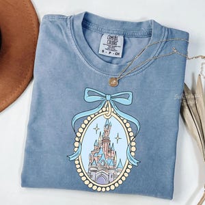 Comfort Color® Disney Magical Castle with Blue Coquette Shirt, Magic Kingdom Sweatshirt, Disney Girl Trip, Disneyworld Family shirts