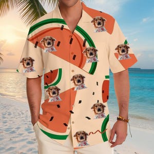 Personalized Photo Hawaiian Shirt Custom Dog Cat Face Holiday Tropical Pattern Shirt for Men Women Birthday Bachelor Party Gift Summer Gift