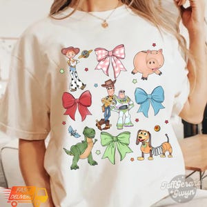 Coquette Bows Watercolor Disney Toy Story Shirt, Pixar Toy Story T-shirt, Woody Jessie Buzz Alien Rex Tee, Disneyland Family Matching Trip