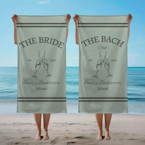 Custom Bachelorette Beach Towel, Bach Club Beach Towel, Bride Custom Beach Towel, Beach Bachelorette Party Favor, Coastal Bridal Shower Gift