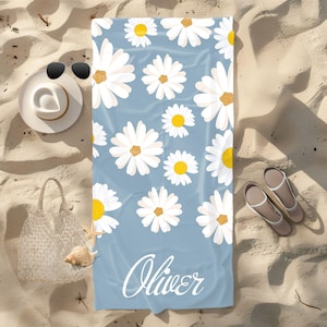 Girl Boy Name Towel, Personalized Adult Towel, Personalized Beach Towel, Towel with Name,Gift for Tween, Daisy Floral Towel,Boho Beach Towel