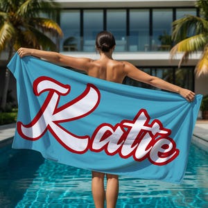 RETRO Style Personalized Beach Towel Personalized Name Bath Towel, Pool Towel Beach Towel With Name Outside Birthday Vacation Gift