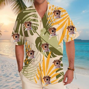 Personalized Photo Hawaiian Shirt Custom Dog Cat Face Holiday Tropical Pattern Shirt for Men Women Birthday Bachelor Party Gift Summer Gift