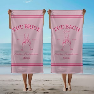 Custom Bachelorette Beach Towel, Bach Club Beach Towel, Bride Custom Beach Towel, Beach Bachelorette Party Favor, Coastal Bridal Shower Gift