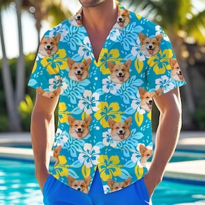Personalized Hawaiian Shirt with Face,Custom Hawaiian Shirt with Photo,Custom hawaiian shirt logo text,All Over Print Independence Day Shirt