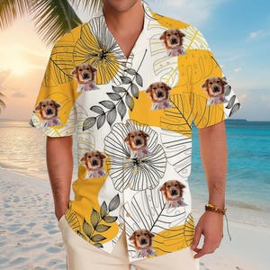 Personalized Photo Hawaiian Shirt Custom Dog Cat Face Holiday Tropical Pattern Shirt for Men Women Birthday Bachelor Party Gift Summer Gift