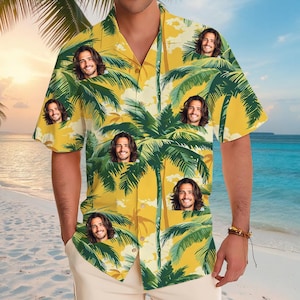 Custom Face Hawaiian Shirts Personalized Men Hawaiian Button Up Shirts Custom Face Shirts Summer Gifts Anniversary, Birthday, Vacation Gifts