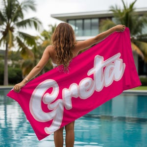 RETRO Style Personalized Beach Towel Personalized Name Bath Towel, Pool Towel Beach Towel With Name Outside Birthday Vacation Gift