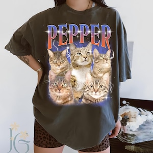 Custom Comfort Colors Vintage Bootleg Pet Shirt, Custom T-Shirts Cat Shirt 90&#39;s Tee, Pet Photo + Name Custom Dog Portrait Personalized Shirt