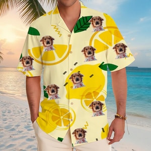 Personalized Photo Hawaiian Shirt Custom Dog Cat Face Holiday Tropical Pattern Shirt for Men Women Birthday Bachelor Party Gift Summer Gift