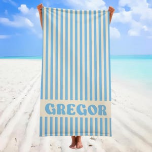 Groovy Striped Personalized Beach Towel, Pool Party Towels, Retro Style Bridesmaid Towel, Birthday Vacation Gift, Swimming Club Towel