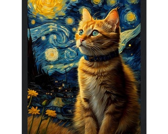 Sternennacht Katzen Poster - Orange Kätzchen