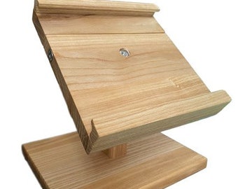 Universal tablet stand made of natural wood