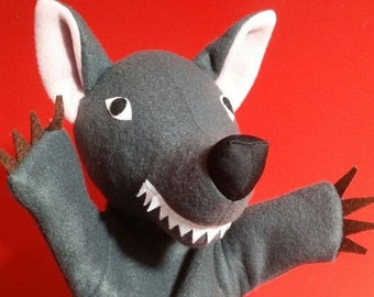 Dark gray wolf hand puppet