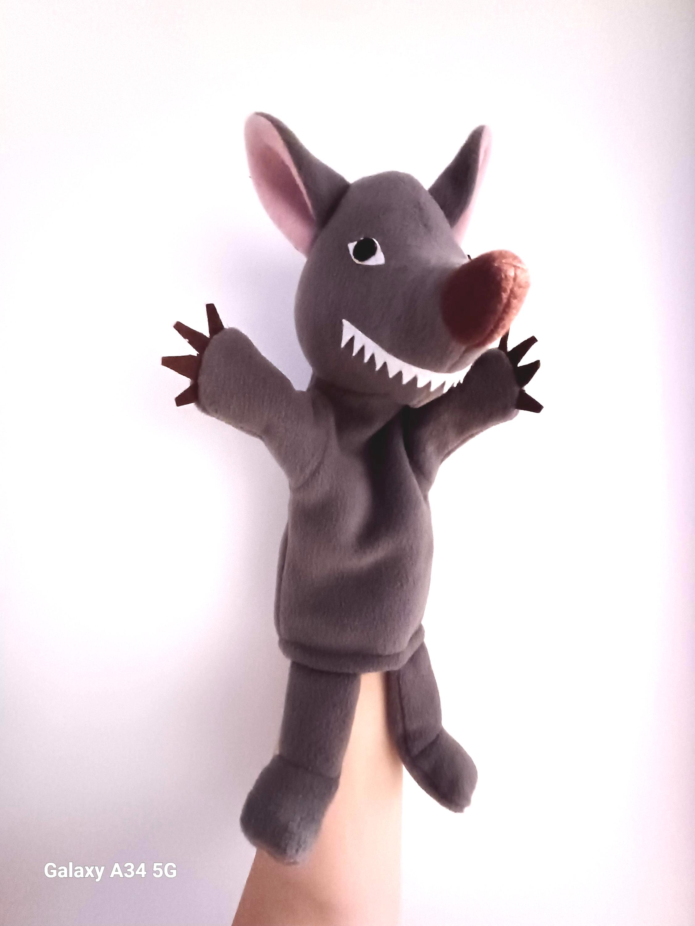 Marionnette à Main Loup – Peluche à Bouche Ouvrante Pour Jeu D’imitation – 15x30 Cm