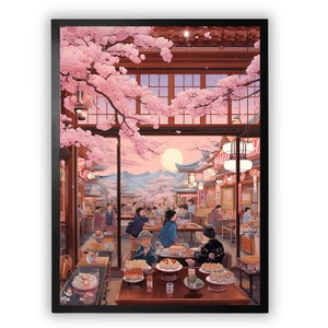 Sakura Sweets Delight Poster, Japanese Style Art, Bar Art, Japanese Food, Restaurant Decor, Sakura Sweets Delight Poster, Ukiyo-e Café Art