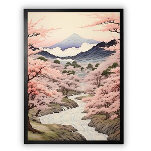 Cherry Blossom Valley Vista Poster, Japan Cherry Blossom, Pink Blossom Print, Sakura Tree, Gifts for Nature Lovers, A1 A2 A3 A4