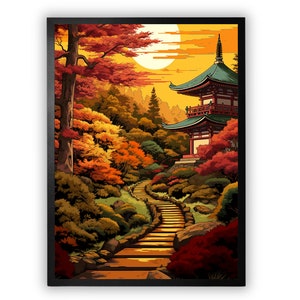 Maple Path Harmony Poster, Ukiyo-e Gartendruck, Japanische Zen-Wanddekoration, Herbstlandschaft, Geschenke für Naturliebhaber, A1 A2 A3 A4