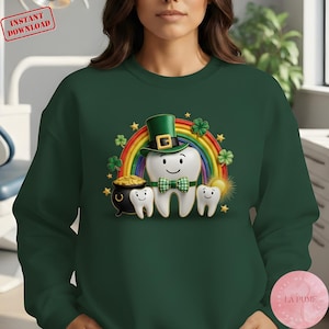 Lucky Dental Squad St Patricks Day PNG, 3D Puffy Patchwork Dentist Design, Irish Dental Hygienist Sublimation, Green Clover Teeth PNG DIY