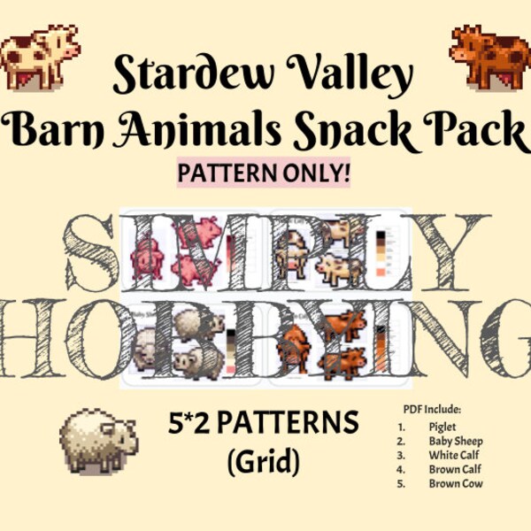 Animaux de la grange | Pack collation | Vallée de Stardew | Guide des motifs de quadrillage en pixels