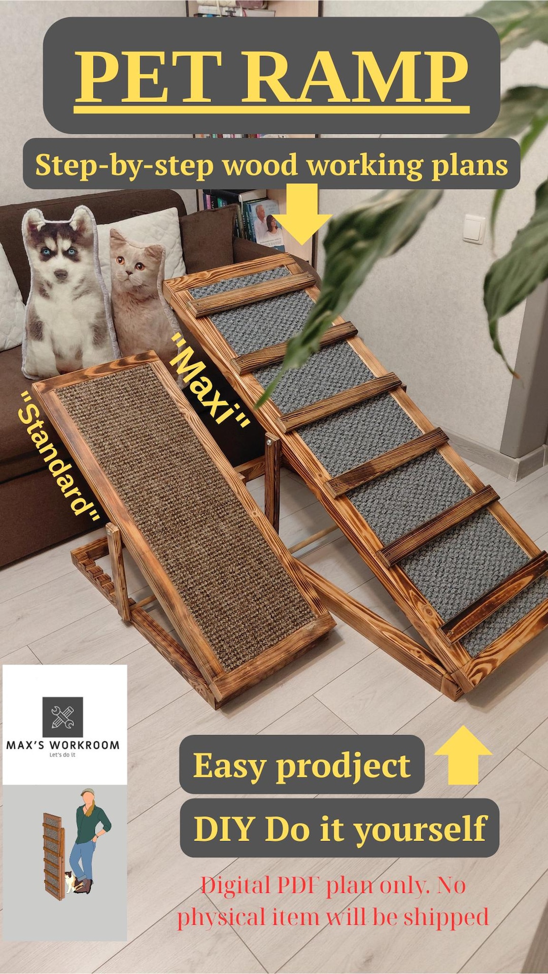 Maxi Ramp MAXI Model | DIY Adjustable/foldable Pet Ramp: Digital Plans (feet ...