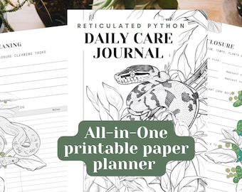 Diario de cuidados de pitón reticulada, calendario de registro de serpientes reptiles, tamaño A5 y planificador de papel tamaño carta de EE. UU.