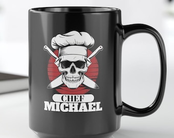 Personalized Chef Coffee Mug, Skull Wearing a Chef's Hat, Gift for Cook, Kitchen Skull Mug, Chef Hat Skull Mug, Unique Chef Gift