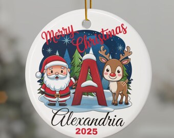 Santa and Rudolph the Red-Nosed Reindeer Personalized Ceramic Christmas Tree Ornament