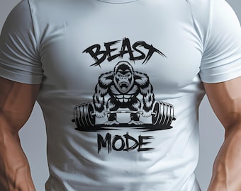 Beast Mode Exercise Tee, Unisex Softstyle T-Shirt with a Gorilla Lifting Weights, Gym Workout Shirt, Weightlifting Gift