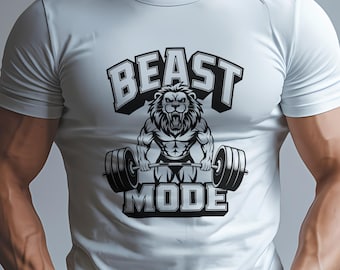 Beast Mode Exercise Tee, Unisex Softstyle T-Shirt with a Lion Lifting Weights, Gym Workout Shirt, Weightlifting Gift