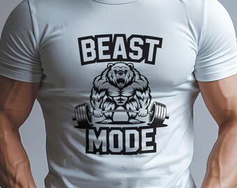 Beast Mode Exercise Tee, Unisex Softstyle T-Shirt with a Bear Lifting Weights, Gym Workout Shirt, Weightlifting Gift
