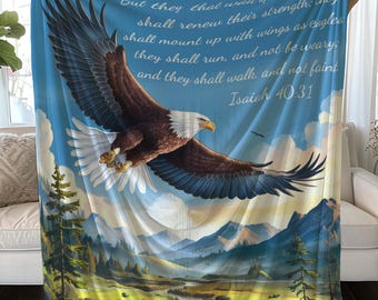 Eagle Microfiber Blanket, Isaiah 40:31 Bible Verse, They That Wait Upon the LORD Shall Renew Their Strength, Sherpa Fleece, Christian Gift