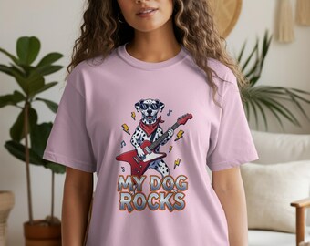 My Dog Rocks T-Shirt, Dalmatian Guitarist, Cool Dog Tee, Bandana Dog, Rock and Roll Shirt, Music Lover Gift, Funny Dog T-Shirt