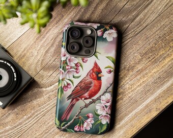 Cardinal Phone Case, Red Cardinal on Cherry Tree Branch, iPhone 18, iPhone 17, Samsung Galaxy, Google Pixel