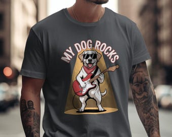 My Dog Rocks T-Shirt, Golden Retriever Guitarist Tee, Funny Dog Lover Shirt, Music Dog Gift, Cool Pet T Shirt, Bandana Dog Apparel