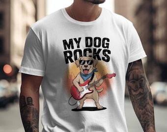 My Dog Rocks T-Shirt, Rock and Roll Dog Tee, Guitar Playing Dog, Cute Labrador Retriever T-Shirt, Dog Lover Gift, Bandana Dog T-Shirt