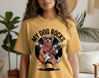 My Dog Rocks T Shirt, Funny Dog Playing Guitar Tee, Golden Retriever Shirt, Rock and Roll Dog TShirt, Dog Lover Gift