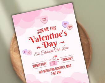 Valentines Dinner Einladung, Valentines Date Night, Valentines Dinner, Valentinstag, Valentinstag einladen, bearbeitbar, druckbare einladen