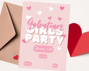 Faire-part de fête pour filles Galentines, cadeau Galentines, cadeau meilleur ami, faire-part de fête des Galentines, Galentines 2024, Saint-Valentin, modifiable